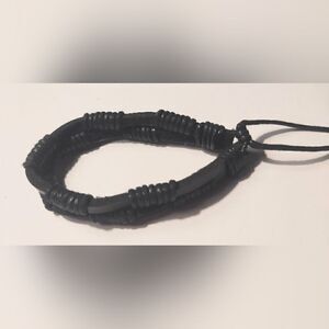 Men's bracelet leather layered black new d84‎